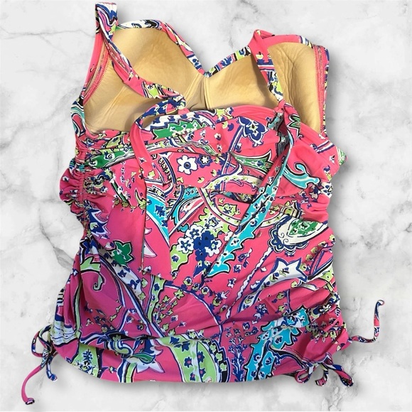 Lane Bryant Vibrant Pink Patterned Tankini Top sz 16 euc, 013 - Picture 2 of 2